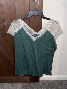 Lace-Trim V-Neck Camisole in Forest Green